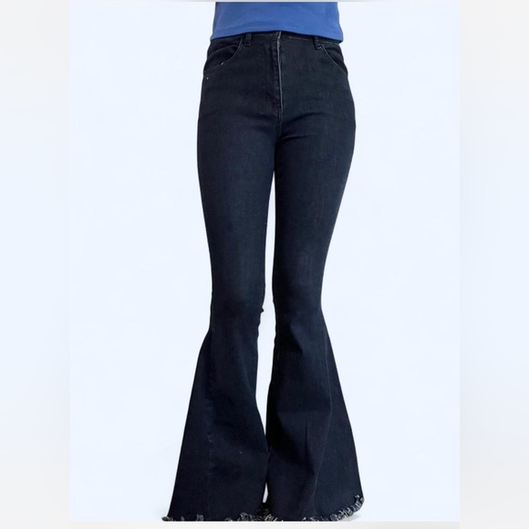 Altar'd State Denim - Altar’d State Bell Bottom Raw Hem Denim Jeans High Rise Medium Flare Wide Leg